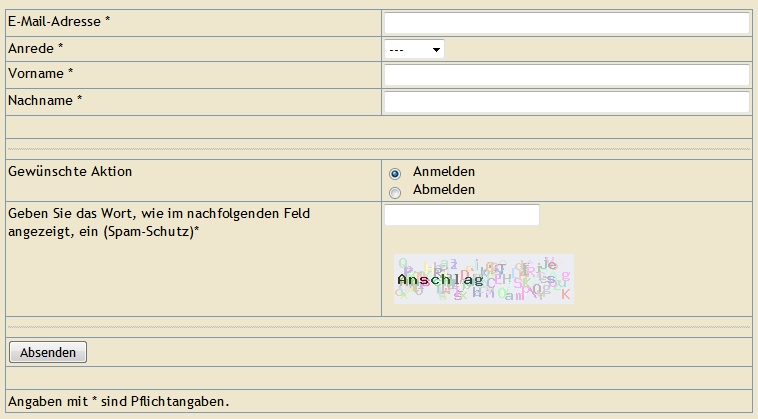 Hier die An-Abmelde-Maske
