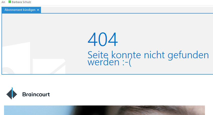 Screenshot des &quot;Kündigungs-Buttons und der Fehlermeldung, die nach dem Anklicken erscheint