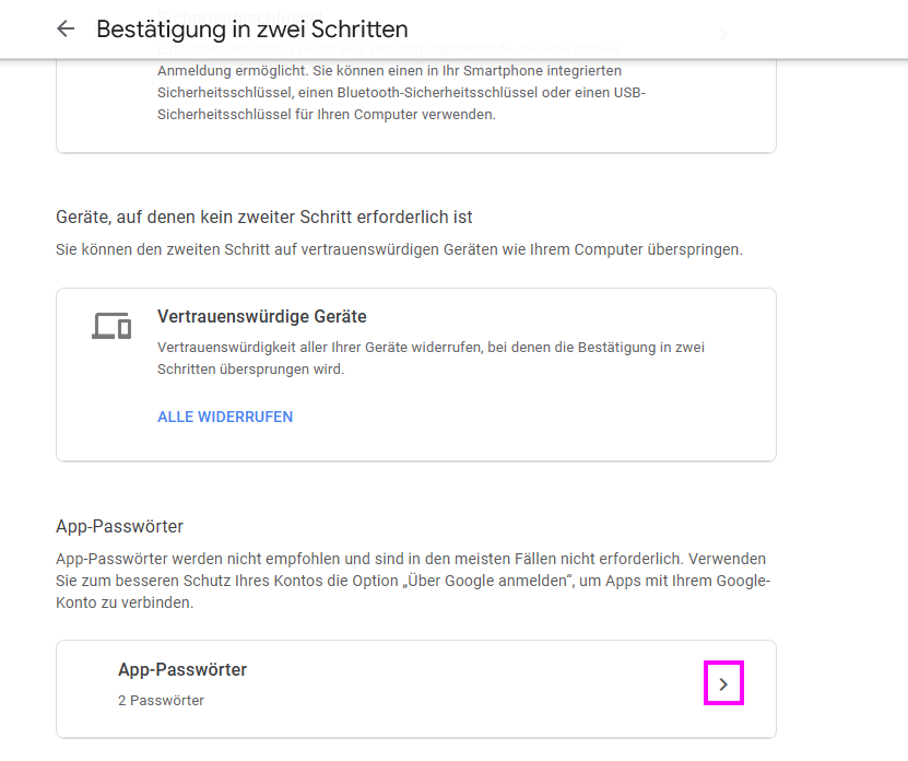Google Konto App Passwörter