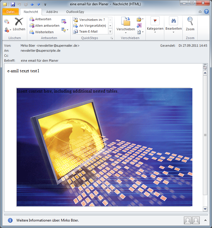 Screenshot Ergebnis im Outlook 2010