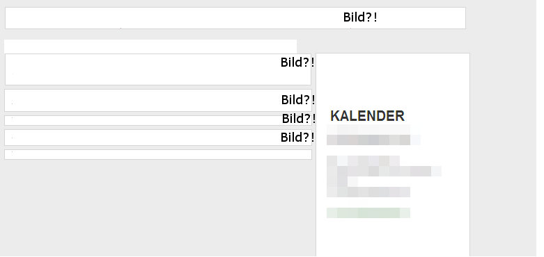 Gut zu sehen die leeren HTML Tabellen wo eigentlich die Bilder zu sehen seien sollten